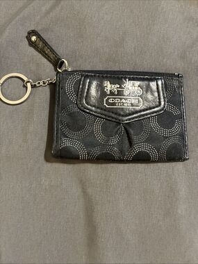 Coach Coin Pouch Keychain Wallet Logo Black Key Ring Zipper